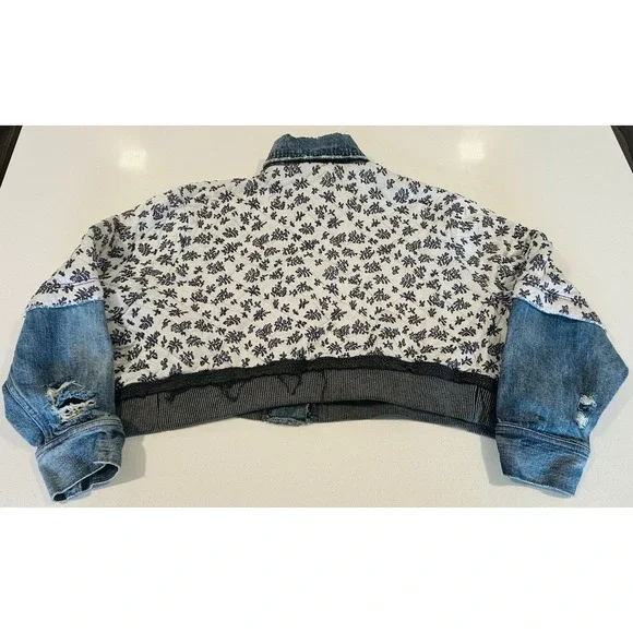 Free People Quilted Ditsy Denim Jacket XS / S Cottagecore Prairie Boho - Picture 12 of 16